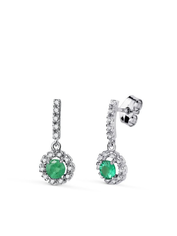 18K PENDIENTES ORO BLANCO ESMERALDA...