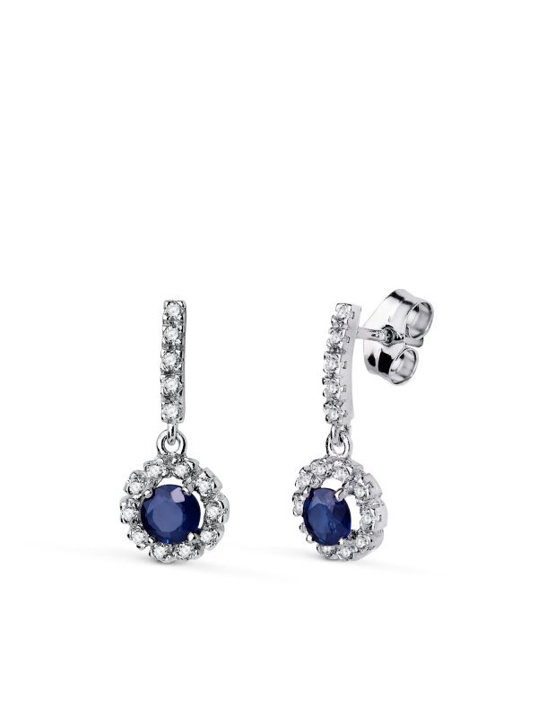 18K PENDIENTES ORO BLANCO ZAFIRO 4MM...