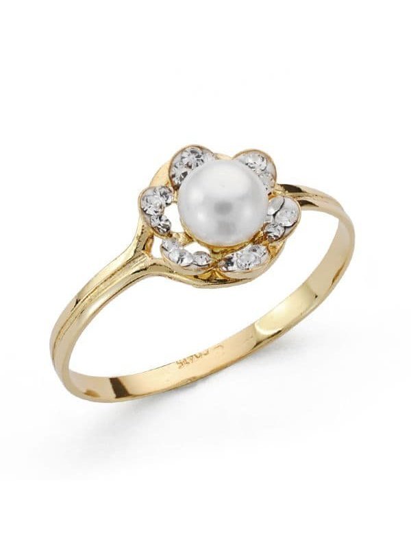 18K SORTIJA FLOR Y CIRCONITAS 8X8 MM