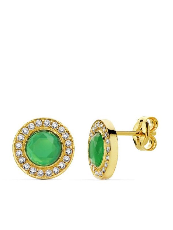 18K PENDIENTES PIEDRA VERDE. 9 MM...
