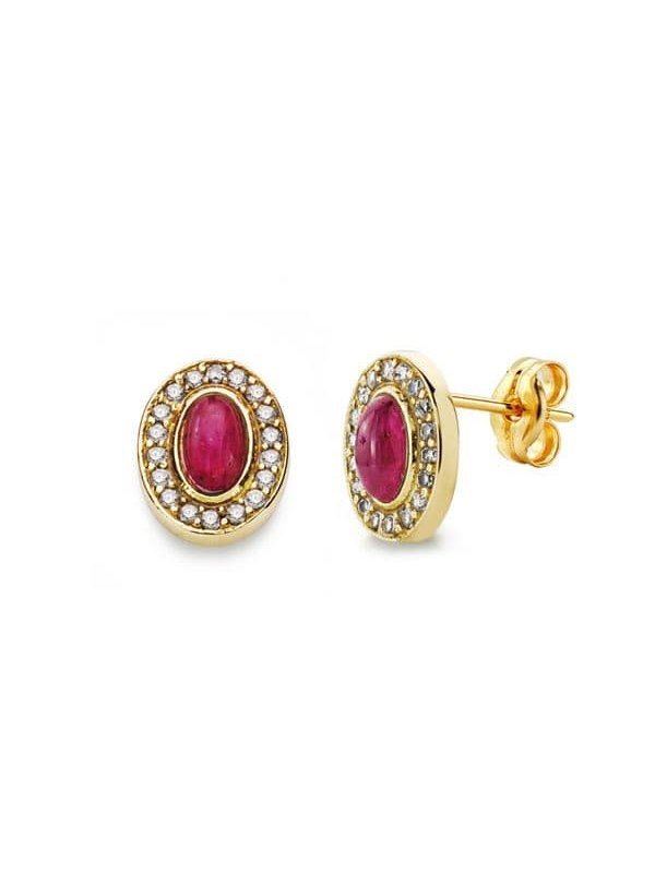 18K PENDIENTES PIEDRA ROJA 9X7 MM