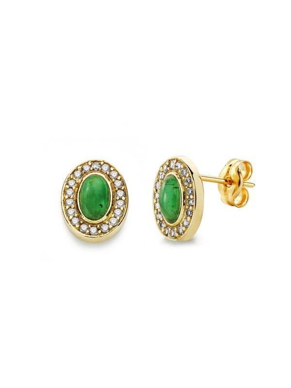 18K PENDIENTES PIEDRA VERDE 9X7 MM