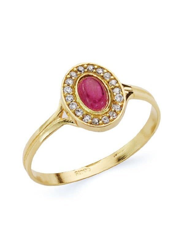 18K SORTIJA PIEDRA ROJA MOTIVO 9X7 MM
