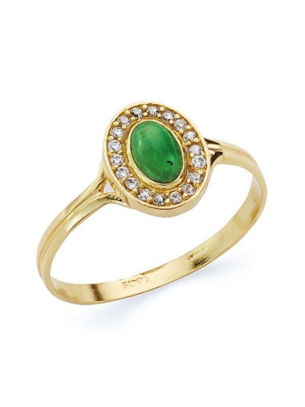 18K SORTIJA PIEDRA VERDE MOTIVO 9X7 MM