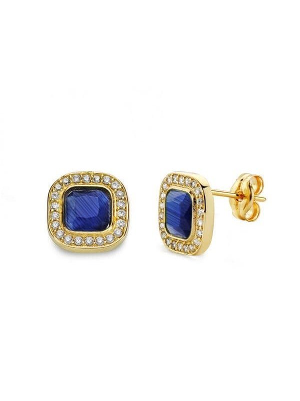 18K PENDIENTES PIEDRA AZUL 9X9 MM