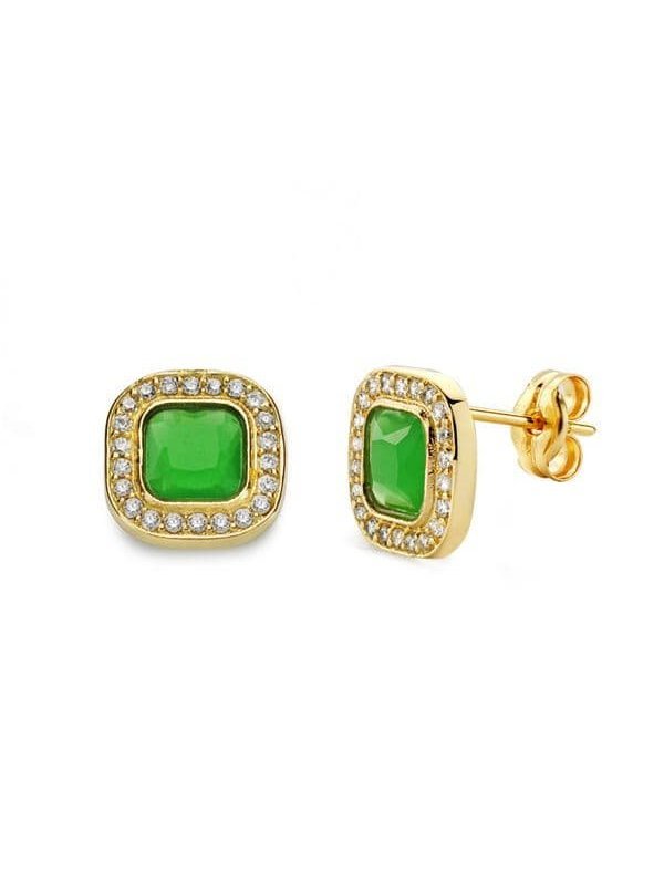 18K PENDIENTES PIEDRA VERDE 9X9 MM