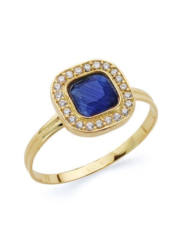 18K SORTIJA PIEDRA AZUL Y CIRCONITAS...