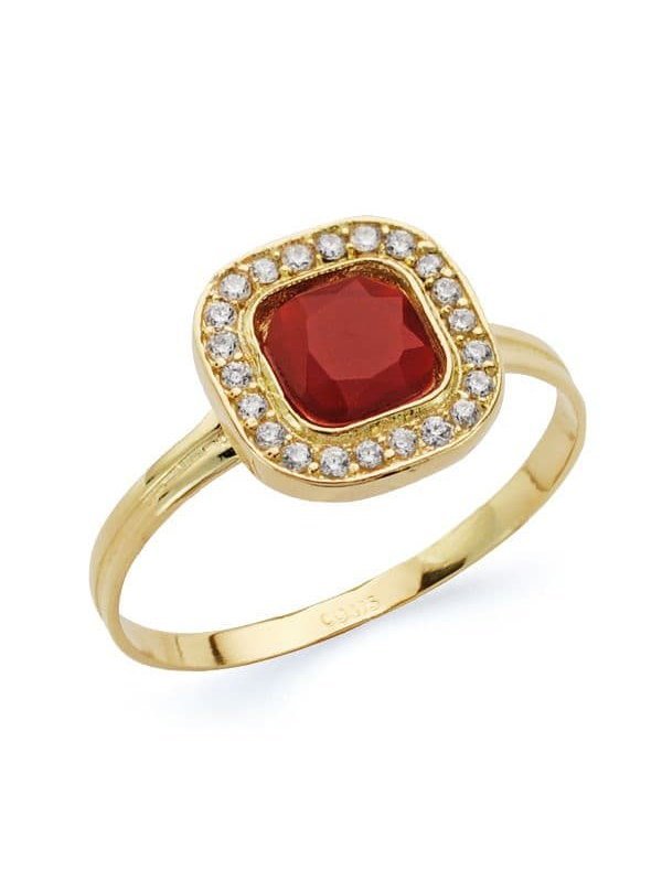 18K SORTIJA PIEDRA ROJA Y CIRCONITAS...