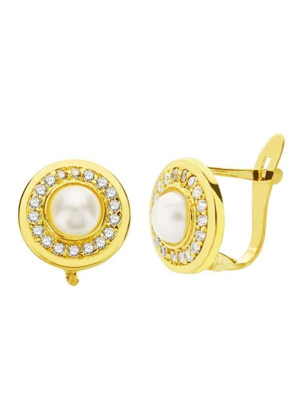 18K PENDIENTES PERLA Y CIRCONITAS 9 MM