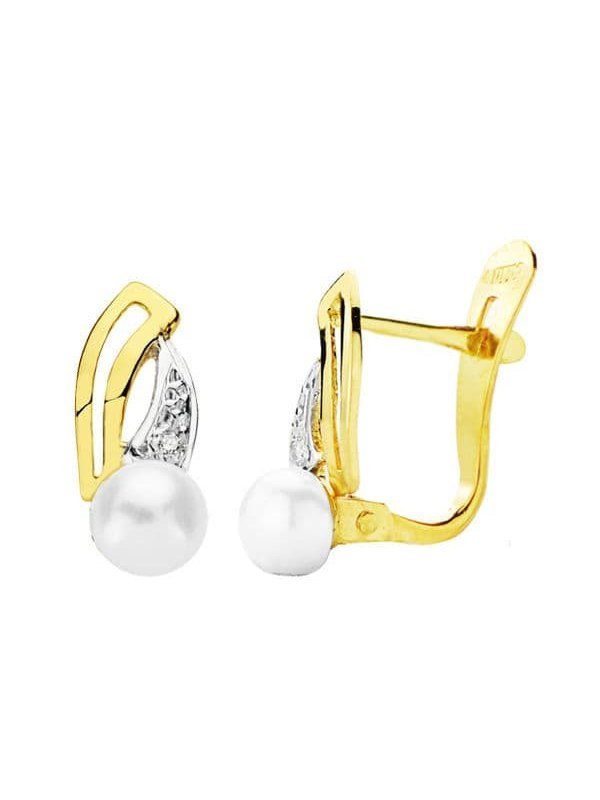 18K PENDIENTES BICOLOR PERLA 13X5 MM