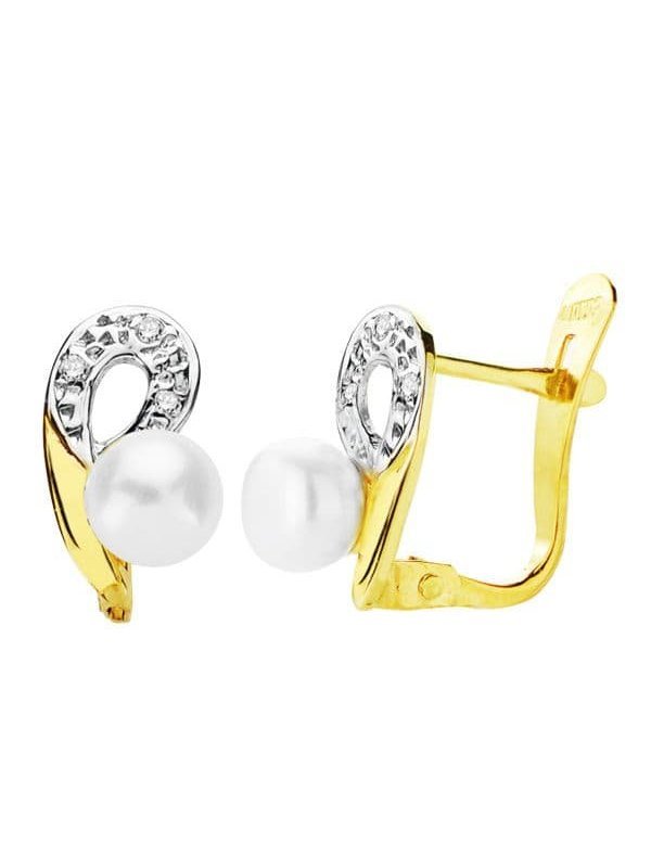 18K PENDIENTES BICOLOR PERLA 10X6 MM