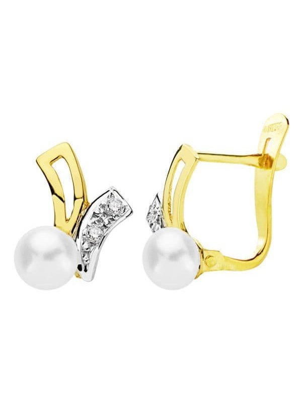18K PENDIENTES BICOLOR PERLA 11X8 MM