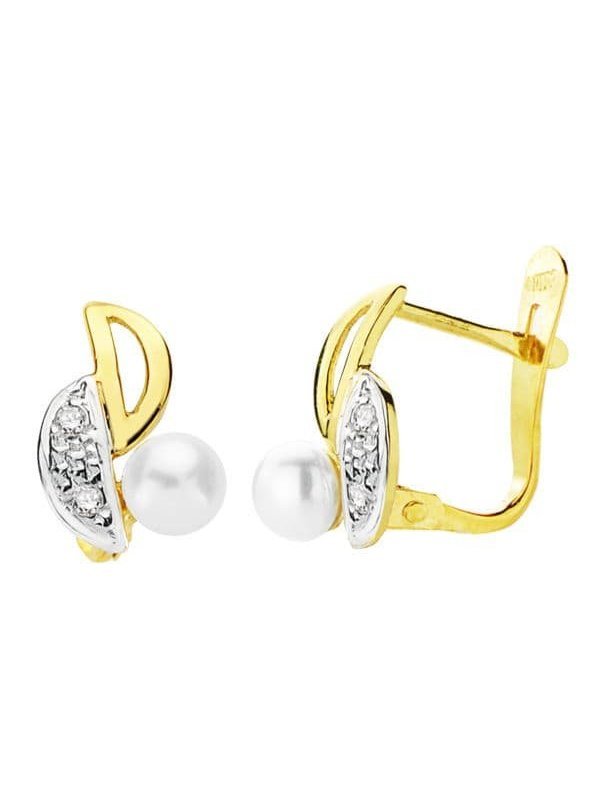 18K PENDIENTES BICOLOR PERLA 11X6 MM