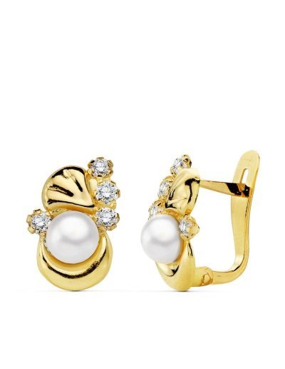18K PENDIENTES PERLA Y...