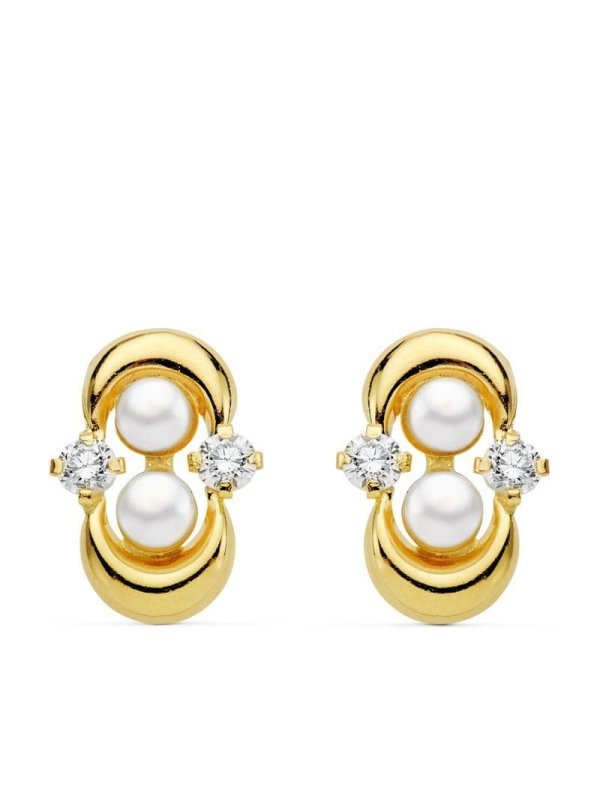 18K PENDIENTES COMUNION PERLA Y...