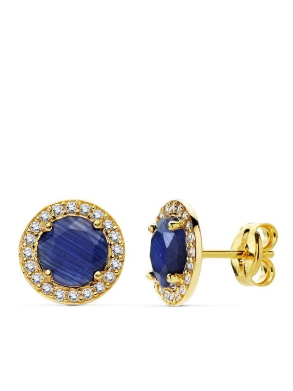18K PENDIENTES PIEDRA AZUL CIRCONITAS...