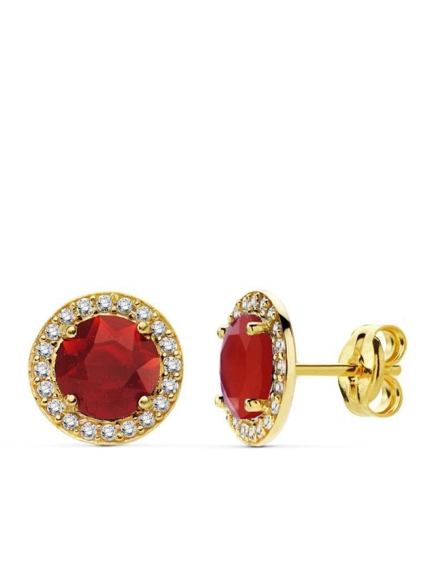 18K PENDIENTES PIEDRA ROJA CIRCONITAS...