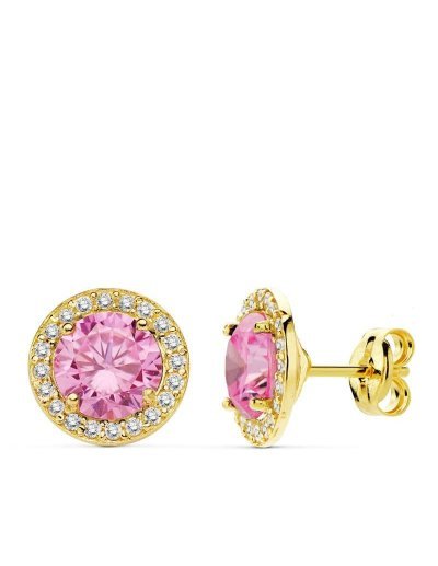 18K PENDIENTES PIEDRA ROSA...