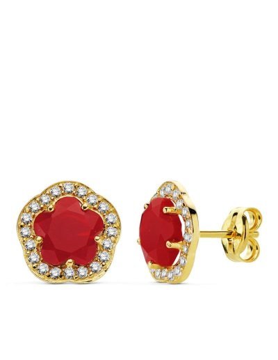 18K PENDIENTES FLOR PIEDRA...