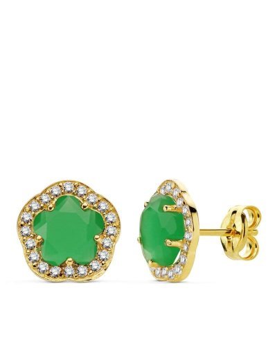 18K PENDIENTES FLOR PIEDRA...
