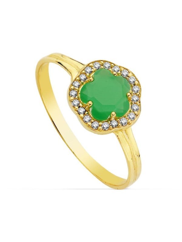 18K SORTIJA ORO AMARILLO FLOR PIEDRA...