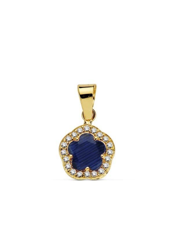 18K COLGANTE ORO AMARILLO FLOR PIEDRA...