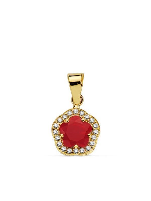 18K COLGANTE ORO AMARILLO FLOR PIEDRA...