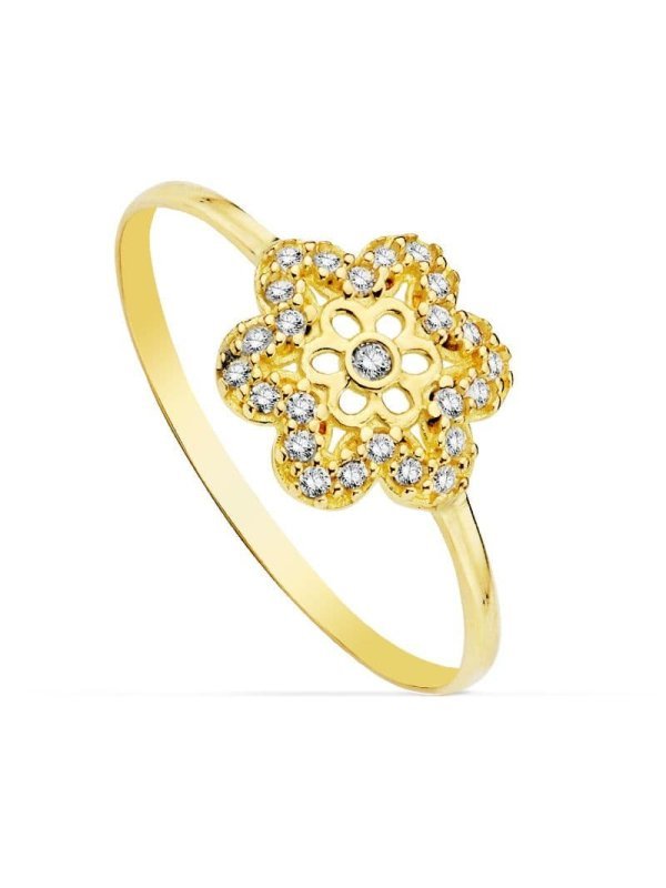 18K SORTIJA FLOR CIRCONITAS 9X9 MM