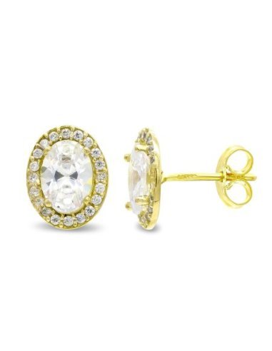 18K PENDIENTES OVAL CIRCONITAS 10X8 MM