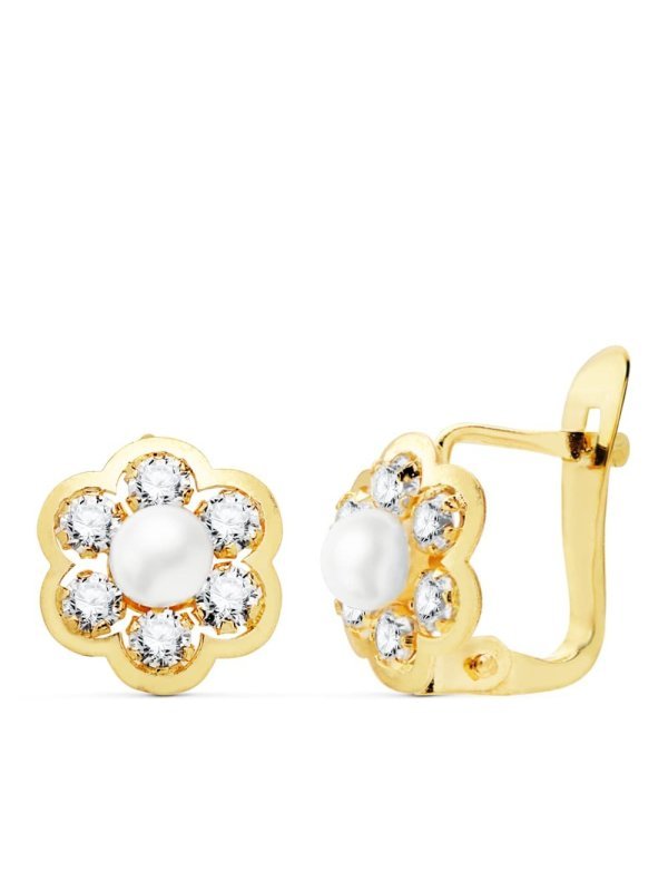 18K PENDIENTES ORO AMARILLO FLOR CON...