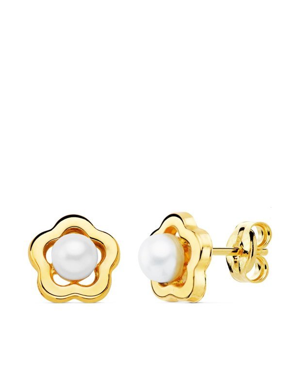 18K PENDIENTES ORO AMARILLO FLOR 8X8...