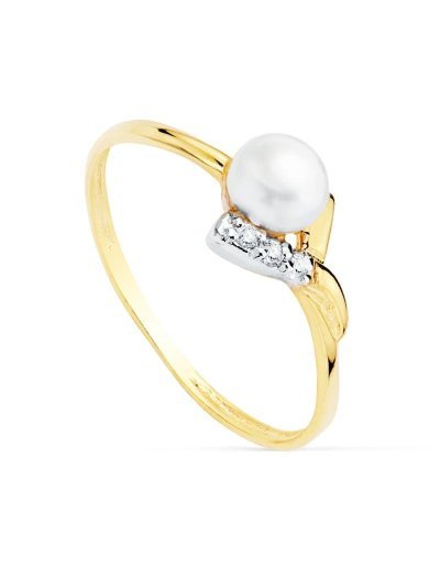 18K SORTIJA BICOLOR PERLA Y...