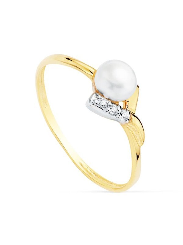 18K SORTIJA BICOLOR PERLA Y CIRCONITAS