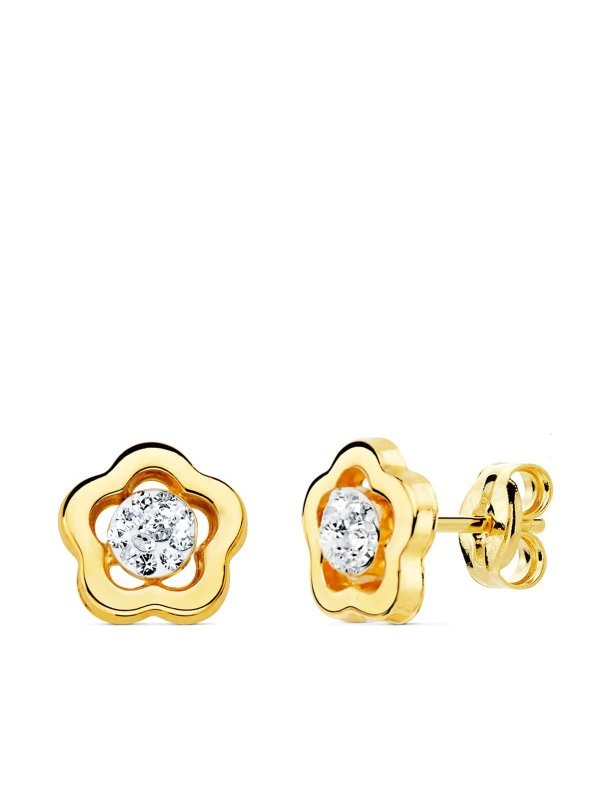 18K PENDIENTES ORO AMARILLO FLOR Y...