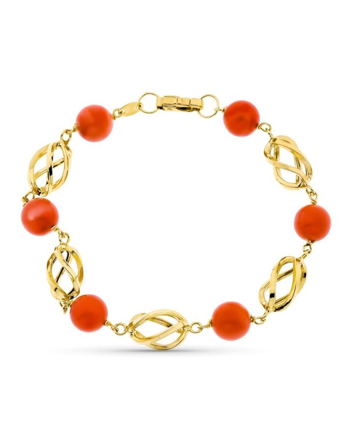 18K PULSERA ORO AMARILLO JAULA CORAL...