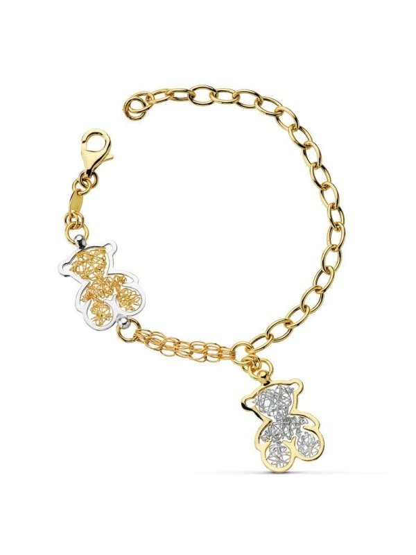 18K PULSERA BICOLOR OSOS Y ESLABONES...