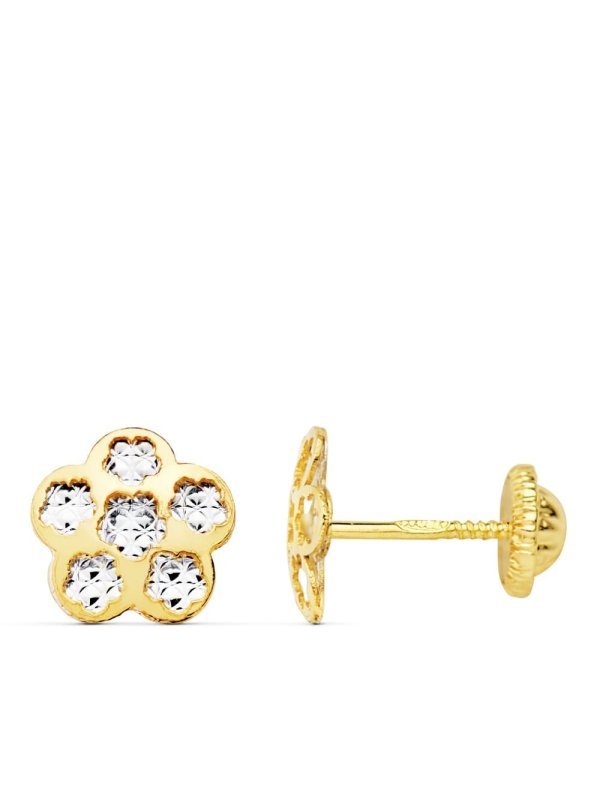 18K PENDIENTES TREBOL ORO BICOLOR 8X8 MM