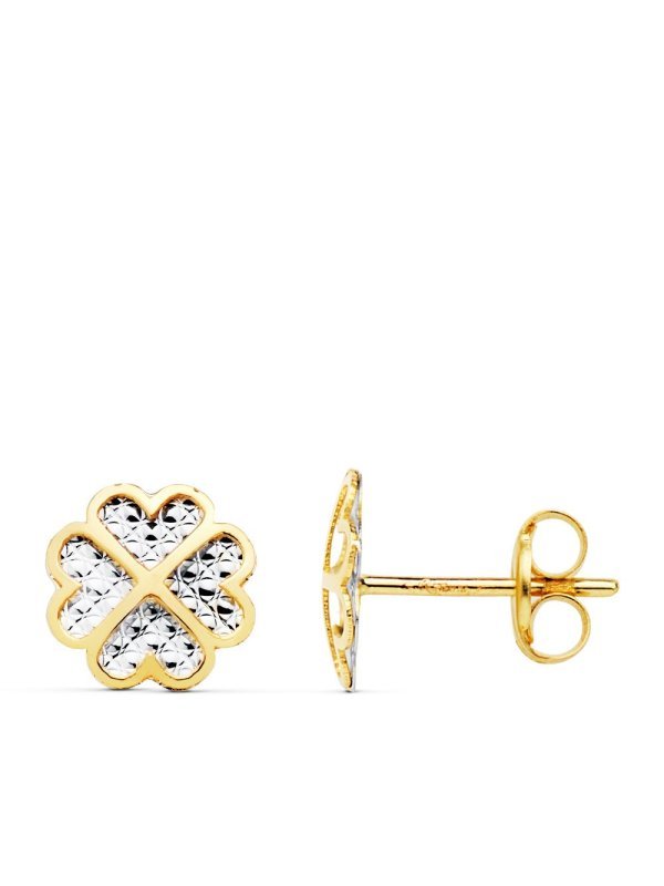 18K PENDIENTES TREBOL ORO BICOLOR 8X8...