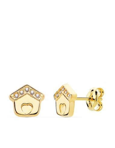 18K PENDIENTES CASITA CIRCONITAS 7X7 MM