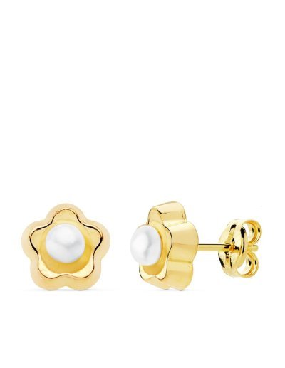 18K PENDIENTES FLOR PERLA...