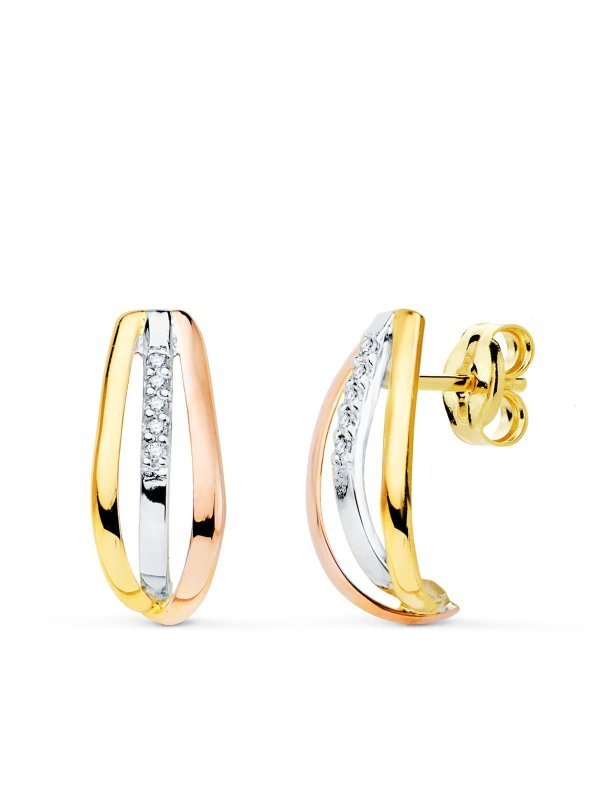 18K PENDIENTES ORO TRICOLOR BANDAS...