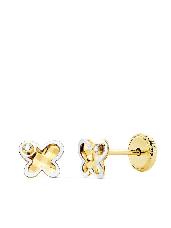 18K PENDIENTES MARIPOSA ORO BICOLOR...