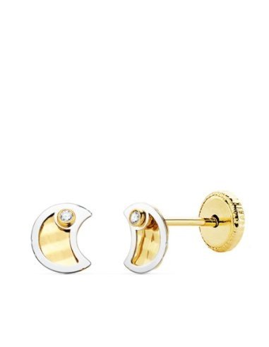 18K PENDIENTES LUNA ORO BICOLOR...