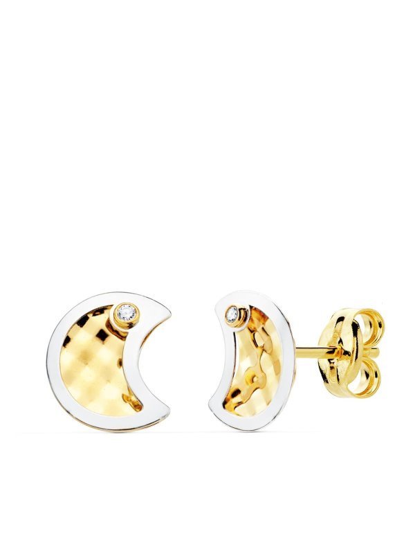 18K PENDIENTES ORO BICOLOR LUNA Y...