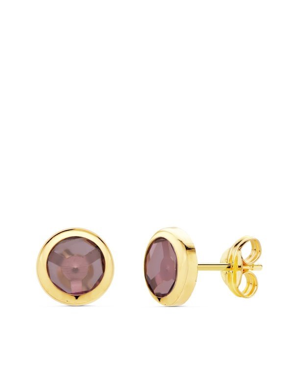 18K PENDIENTES CHATON PIEDRA AMATISTA...