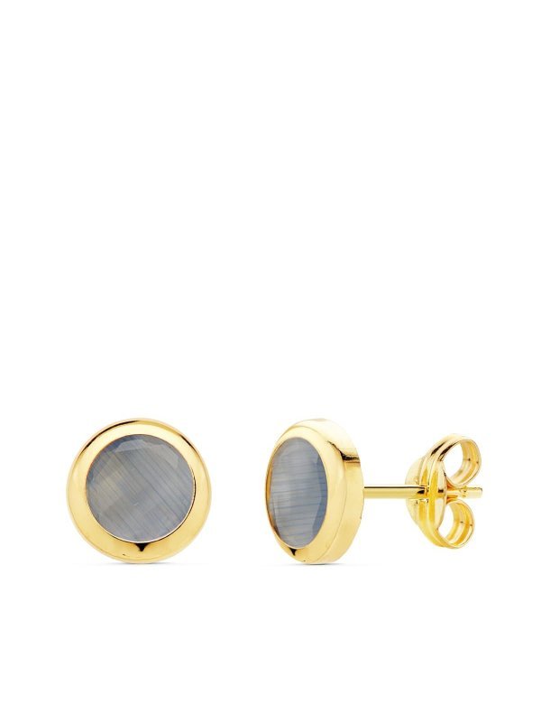 18K PENDIENTES CHATON PIEDRA AZUL....