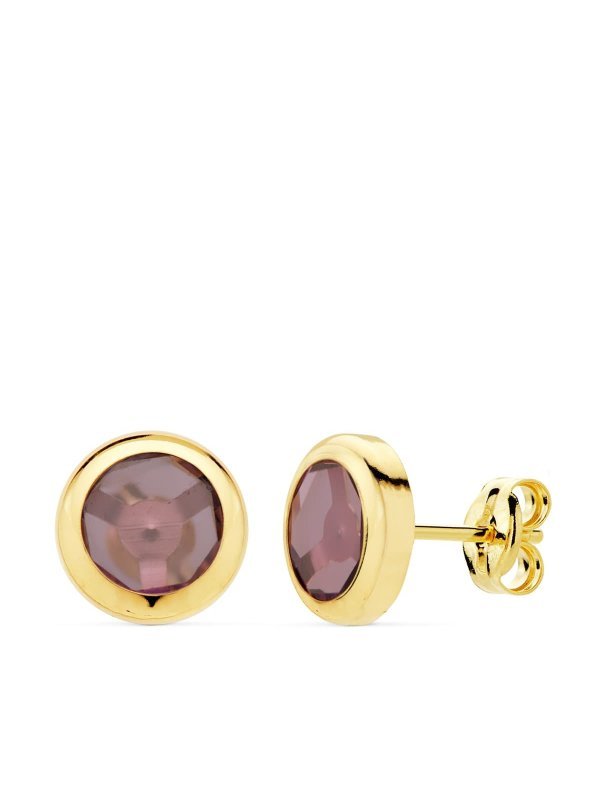 18K PENDIENTES CHATON PIEDRA AMATISTA...