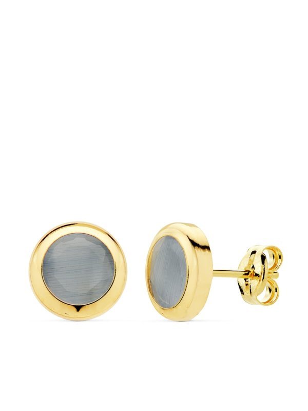 18K PENDIENTES CHATON PIEDRA AZUL....