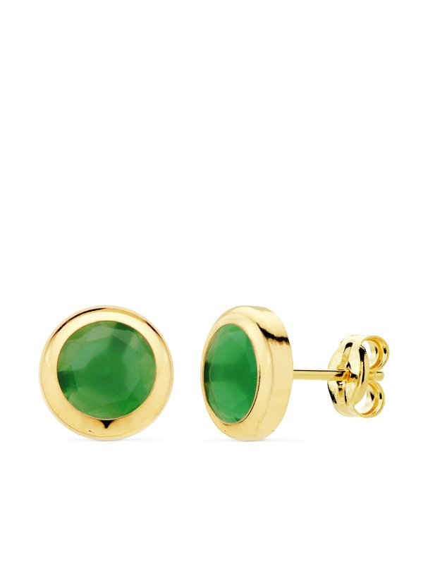 18K PENDIENTES CHATON PIEDRA VERDE....