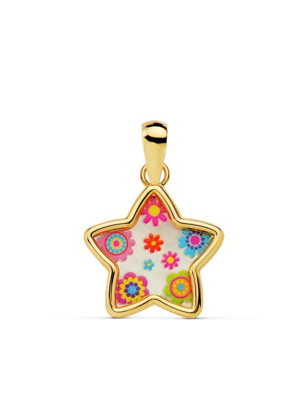 18K COLGANTE ESTRELLA NACAR COLORES....